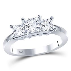 14kt White Gold Womens Princess Diamond 3-stone Bridal Wedding Engagement Ring 1-1/2 Cttw