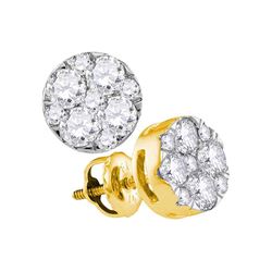 14kt Yellow Gold Womens Round Diamond Flower Cluster Earrings 1.00 Cttw