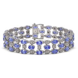 14.8 ctw Tanzanite & Diamond Row Bracelet 10K White Gold