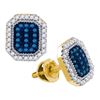 Image 1 : 10kt Yellow Gold Womens Round Blue Color Enhanced Diamond Cluster Earrings 1/4 Cttw