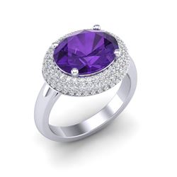 4 ctw Amethyst & Micro Pave VS/SI Diamond Ring 18k White Gold