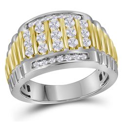 14kt Two-tone White Gold Mens Round Diamond Cluster Ring Band 1.00 Cttw