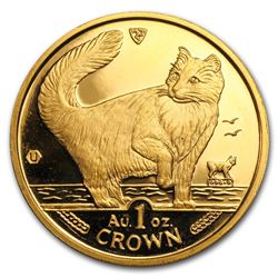 1991 Isle of Man 1 oz Gold Norwegian Cat BU