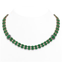 66.67 ctw Emerald & Diamond Necklace 14K Rose Gold