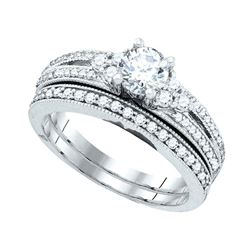 14kt White Gold Womens Round Diamond Bridal Wedding Engagement Ring Band Set 1.00 Cttw