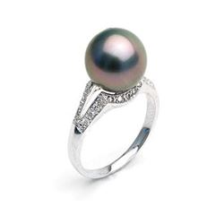 Black Tahitian Pearl and Diamond Victory Ring, 9.0-10.0mm, 18K Gold