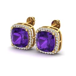 12 ctw Amethyst & Micro Pave VS/SI Diamond Earrings 18k Yellow Gold