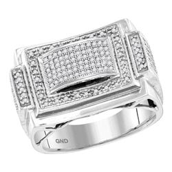 10kt White Gold Mens Round Diamond Domed Rectangle Frame Cluster Ring 1/2 Cttw