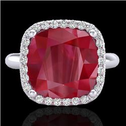 6 ctw Ruby & Micro Pave VS/SI Diamond Certified Ring 18k White Gold