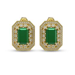 13.75 ctw Certified Emerald & Diamond Victorian Earrings 14K Yellow Gold