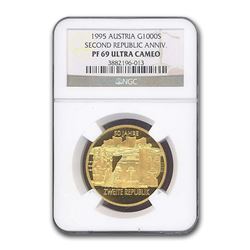 1995 Austria 1000 Schilling Second Republic Anniversary PF-69 NGC