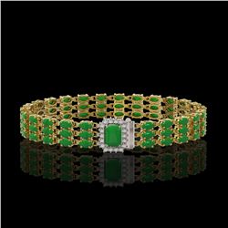 18.41 ctw Jade & Diamond Bracelet 14K Yellow Gold