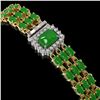 Image 2 : 18.41 ctw Jade & Diamond Bracelet 14K Yellow Gold