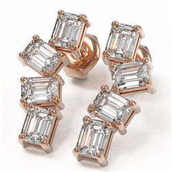 4 ctw Emerald Cut Diamond Earrings 18K Rose Gold
