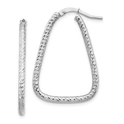 14k White Gold Diamond-cut Twisted Triangle Hoop Earrings - 31 mm