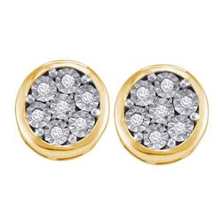 Yellow-tone Sterling Silver Womens Round Diamond Cluster Stud Earrings 1/10 Cttw