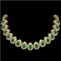 121.42 ctw Emerald & Diamond Victorian Necklace 14K Yellow Gold