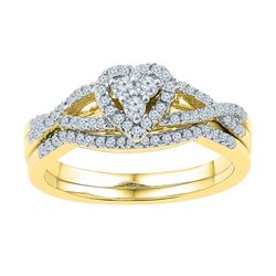 10kt Yellow Gold Womens Round Diamond Heart Cluster Bridal Wedding Engagement Ring Set 3/8 Cttw