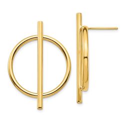 14k Yellow Gold Circle & Bar Post Earrings