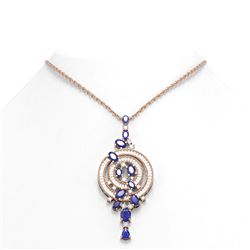 11.47 ctw Sapphire & Diamond Necklace 18K Rose Gold