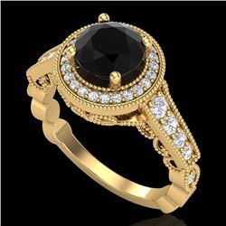1.91 ctw Fancy Black Diamond Engagment Art Deco Ring 18k Yellow Gold