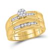 Image 2 : 10kt Yellow Gold His & Hers Round Diamond Cluster Matching Bridal Wedding Ring Band Set 1/5 Cttw
