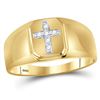 Image 1 : 10kt Yellow Gold Mens Round Diamond Cross Band Ring 1/20 Cttw