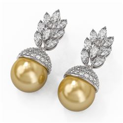 5.78 ctw Marquise Diamond & Pearl Earrings 18K White Gold