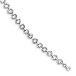 14K White Polished & Textured Fancy Link Bracelet - 7 in.
