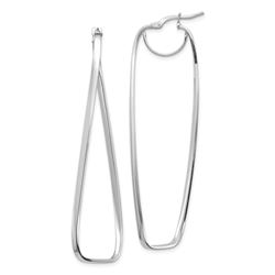 14k White Gold Polished Wavy Rectangle Hoop Earrings