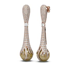 4.28 ctw Diamond & Pearl Earrings 18K Rose Gold