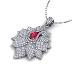 3 ctw Ruby & Micro Pave VS/SI Diamond Designer Necklace 18k White Gold