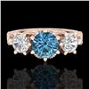 Image 2 : 2.18 ctw Intense Blue Diamond Art Deco 3 Stone Ring 18k Rose Gold
