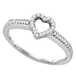 10kt White Gold Womens Round Diamond Heart Ring 1/6 Cttw