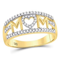 10kt Yellow Gold Womens Round Diamond Mom Mother Heart Band Ring 1/4 Cttw