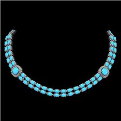 29.85 ctw Turquoise & Diamond Necklace 14K White Gold