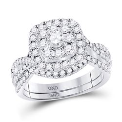 14kt White Gold Womens Round Diamond Bridal Wedding Engagement Ring Band Set 1.00 Cttw