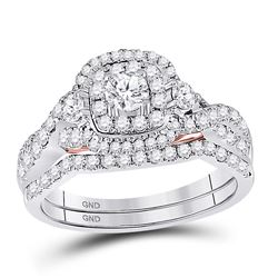 14kt Two-tone Gold Womens Round Diamond Bridal Wedding Engagement Ring Band Set 1.00 Cttw