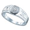 Image 1 : Sterling Silver Mens Round Diamond Cluster Ribbed Ring 1/20 Cttw