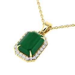 5.50 ctw Emerald & Micro Pave VS/SI Diamond Necklace 18k Yellow Gold