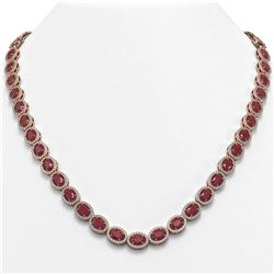 34.11 ctw Ruby & Diamond Micro Pave Halo Necklace 10k Rose Gold