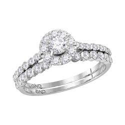 14kt White Gold Womens Round Diamond Halo Bridal Wedding Engagement Ring Band Set 1.00 Cttw