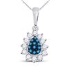 Image 1 : 10kt White Gold Womens Round Blue Color Enhanced Diamond Teardrop Cluster Pendant 1/4 Cttw