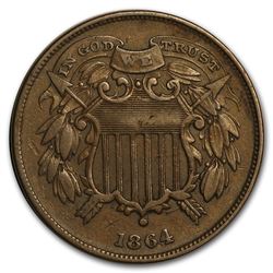 1864 Two Cent Piece Small Motto XF