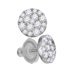 14kt White Gold Womens Round Diamond Cluster Earrings 1.00 Cttw