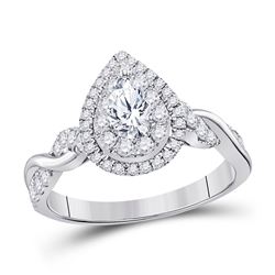 14kt White Gold Womens Pear Diamond Solitaire Bridal Wedding Engagement Ring 1.00 Cttw