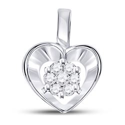 10kt White Gold Womens Round Diamond Small Heart Cluster Pendant 1/12 Cttw