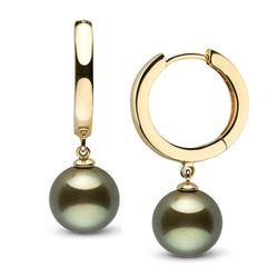 Black Tahitian Pearl High-Polish Huggie Hoop Earrings