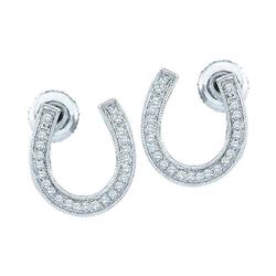 10kt White Gold Diamond Womens Horseshoe Lucky Screwback Stud Earrings 1/6 Cttw