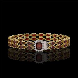 14.45 ctw Garnet & Diamond Bracelet 14K Yellow Gold
